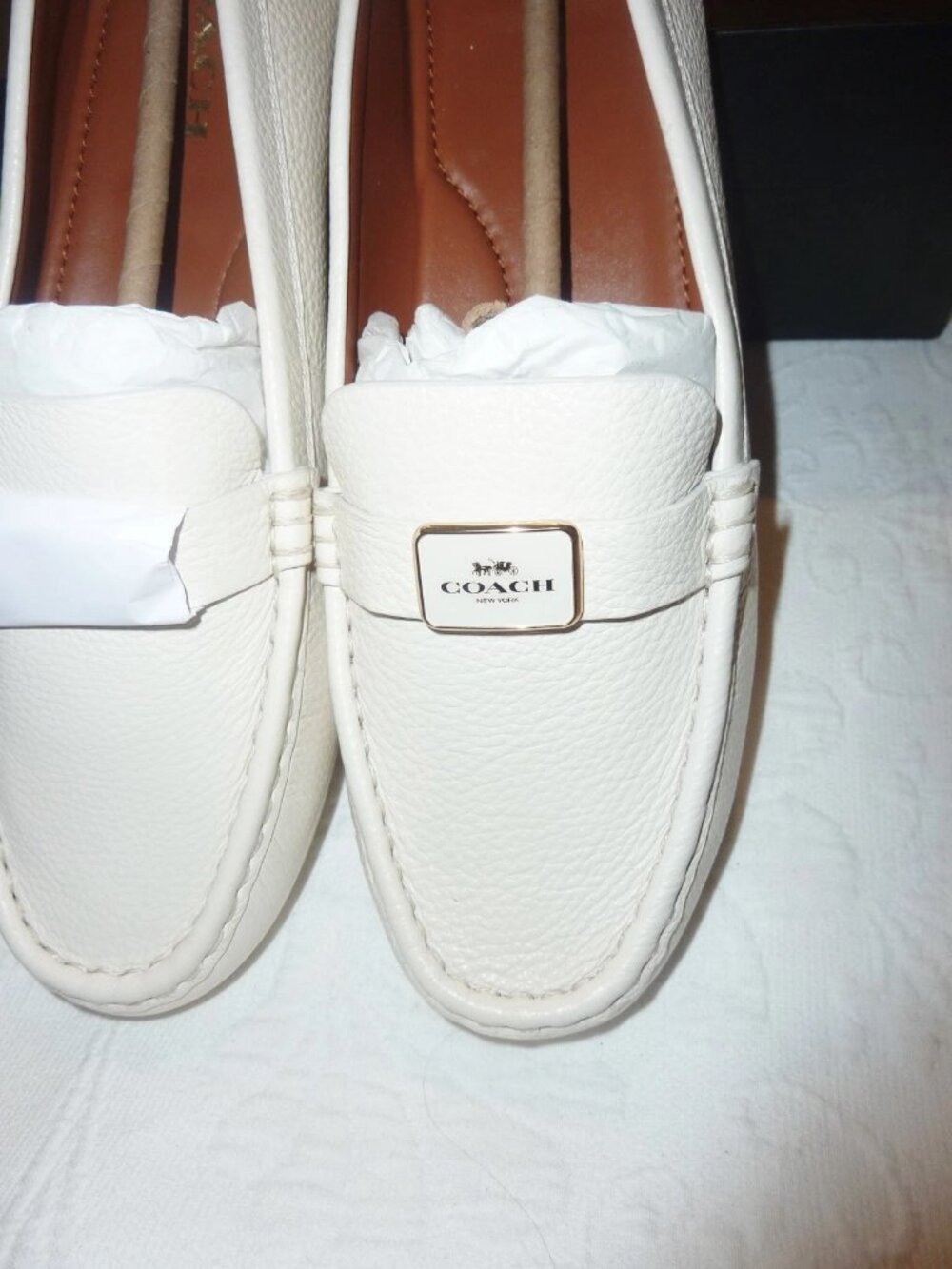NWT Authentic Coach Mona Leather Driver Flat Loafers Size 11 Color Chalk - Picture 6 of 7